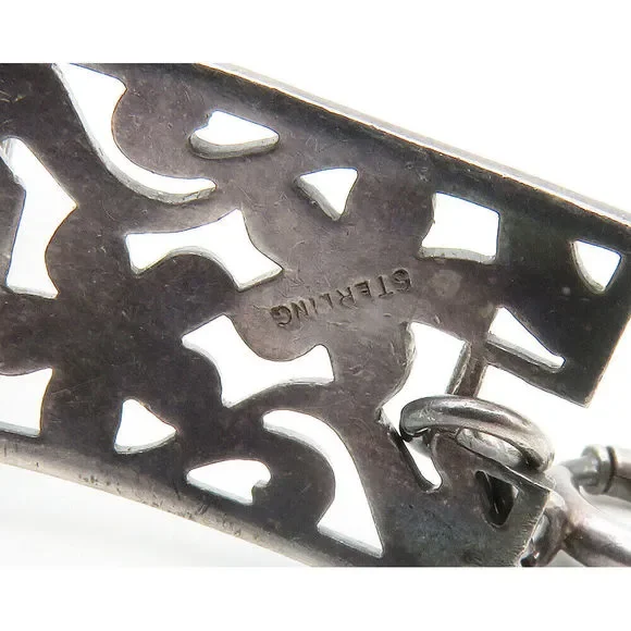 925 Sterling Silver Vintage Marcasite Floral Motif Chain Bracelet BT5512